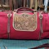 Red canvas, horse, floral carving, & initials on overlay